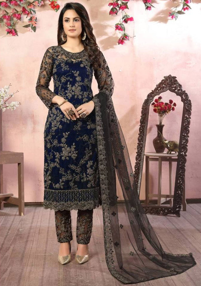 Maroon Embroidered Net Kurta Set