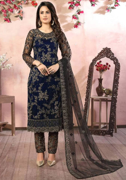 Maroon Embroidered Net Kurta Set