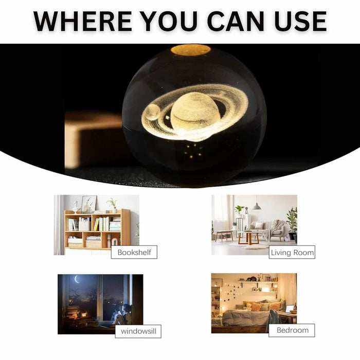3D Crystal Ball - Saturn Design USB Decorative Night Lamp (6 cm)