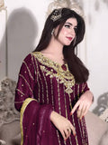 Fashion Cave Pur Chinon Silk Maroon Ready Made Top Palazzo & Dupatta Set,