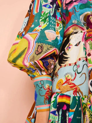 Artistic Print Puff Sleeve Mini Dress | Fashion Cave USA