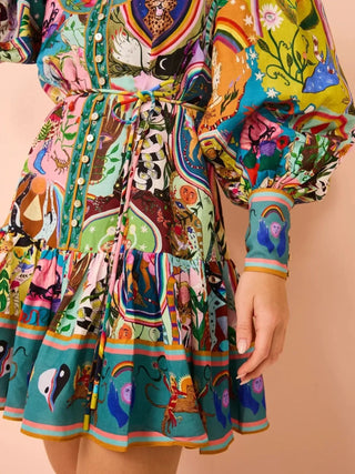 Artistic Print Puff Sleeve Mini Dress | Fashion Cave USA