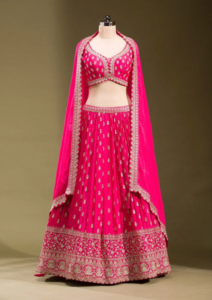Fashion Cave Rani Pink Zariwork Georgette Readymade Lehenga