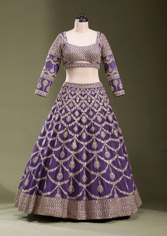 Fashion Cave Purple Zariwork Georgette Readymade Lehenga