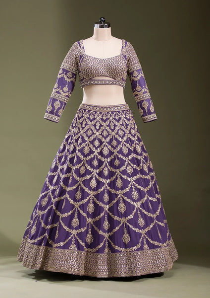 Fashion Cave Purple Zariwork Georgette Readymade Lehenga