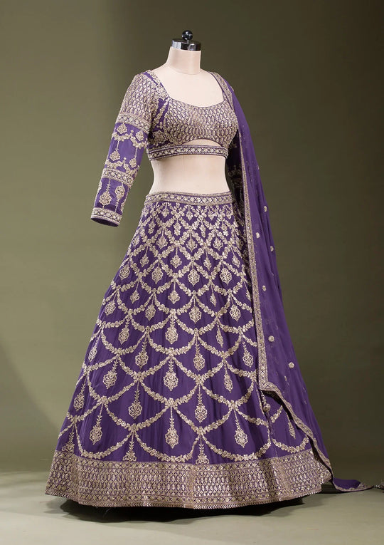 Fashion Cave Purple Zariwork Georgette Readymade Lehenga