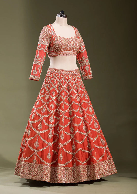 Fashion Cave Rust Zariwork Georgette Readymade Lehenga