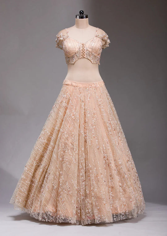 Fashion Cave Peach Cutdana Imported Fabric Readymade Lehenga