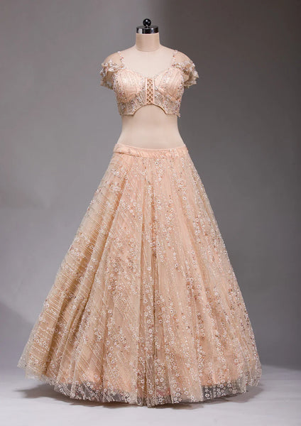 Fashion Cave Peach Cutdana Imported Fabric Readymade Lehenga