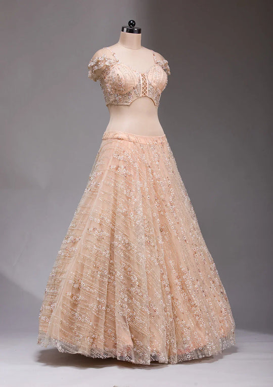 Fashion Cave Peach Cutdana Imported Fabric Readymade Lehenga