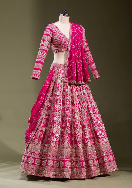 Fashion Cave Rani Pink Cording Banarasi Readymade Lehenga