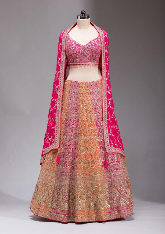 Fashion Cave Rani Pink Zariwork Georgette Readymade Lehenga