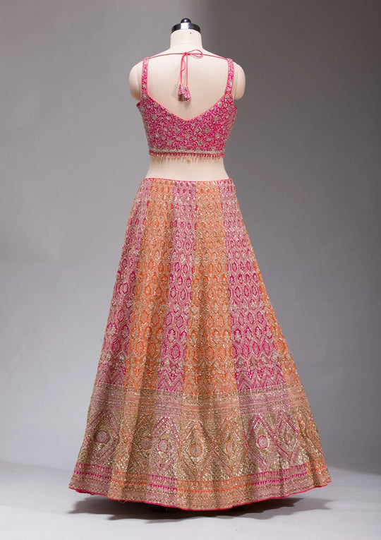 Fashion Cave Rani Pink Zariwork Georgette Readymade Lehenga