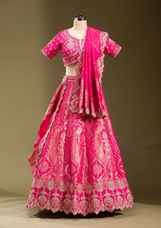 Fashion Cave Rani Pink Zariwork Banarasi Readymade Lehenga
