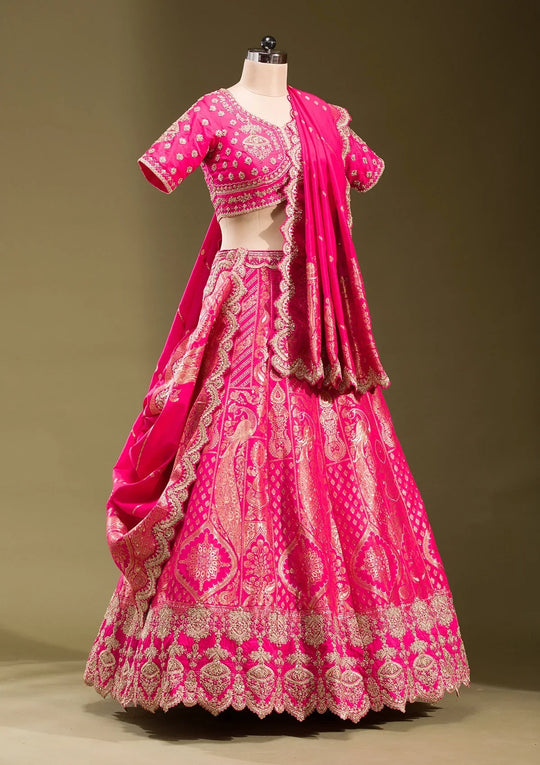 Fashion Cave Rani Pink Zariwork Banarasi Readymade Lehenga