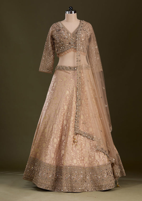Fashion Cave Beige Cording Dola Silk Readymade Lehenga