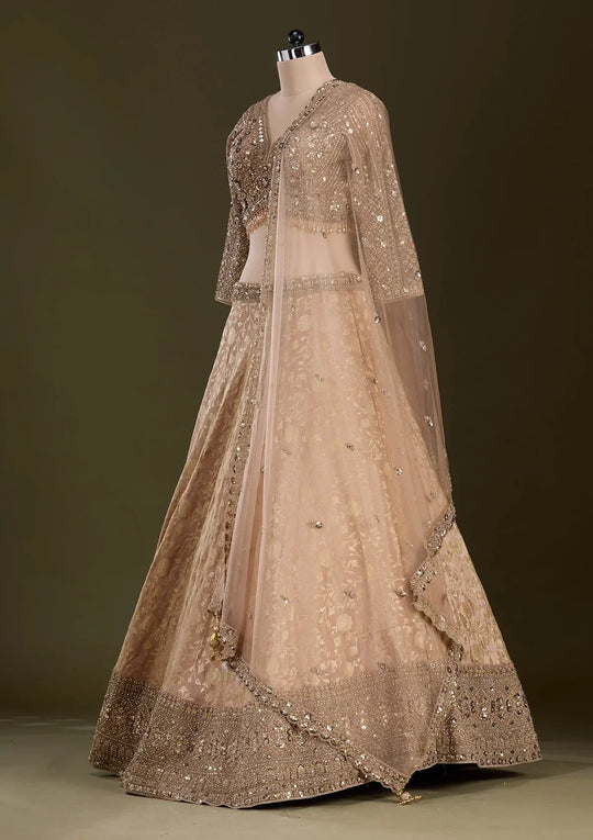 Fashion Cave Beige Cording Dola Silk Readymade Lehenga