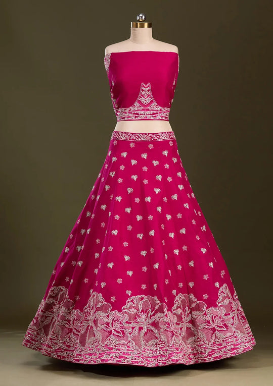 Fashion Cave Rani Pink Cording Raw Silk Readymade Lehenga