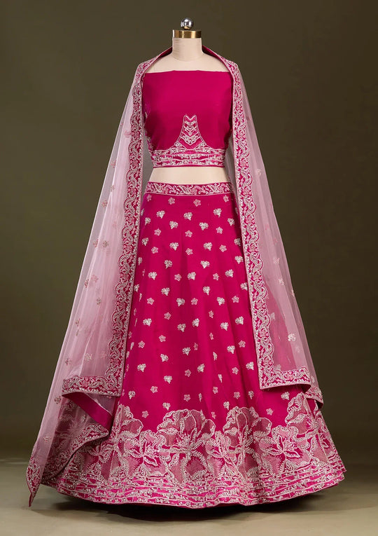 Fashion Cave Rani Pink Cording Raw Silk Readymade Lehenga