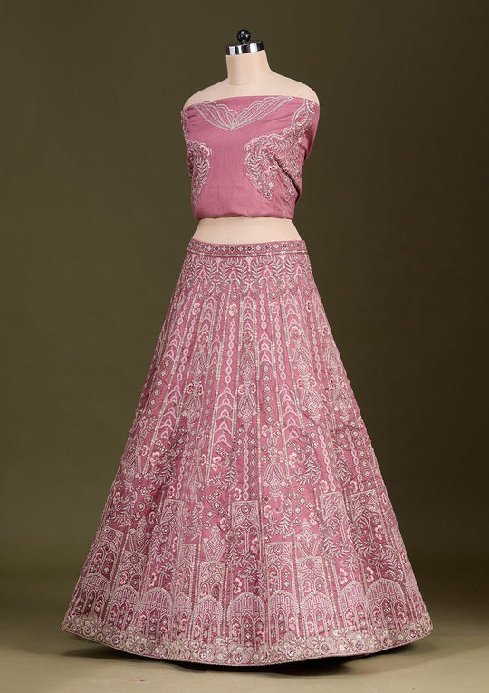 Fashion Cave Peach Cording Raw Silk Readymade Lehenga