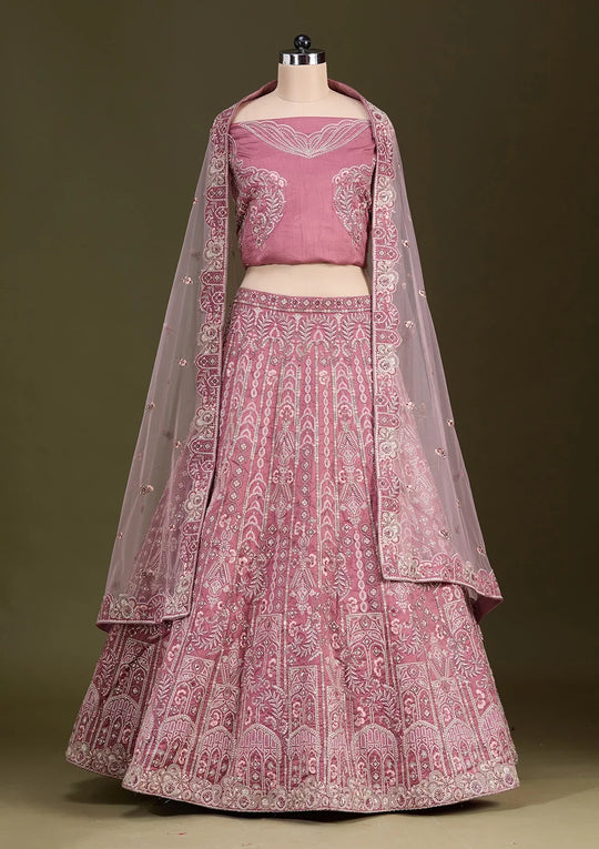 Fashion Cave Peach Cording Raw Silk Readymade Lehenga