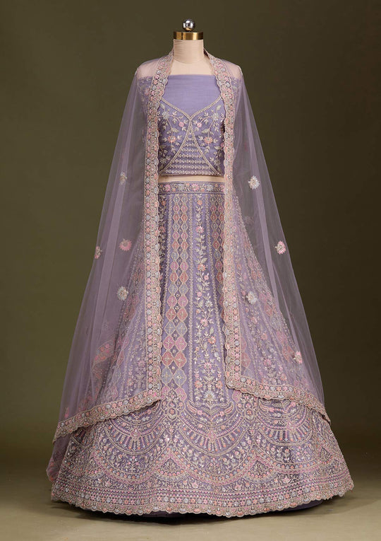 Fashion Cave Lavender Cording Net Readymade Lehenga