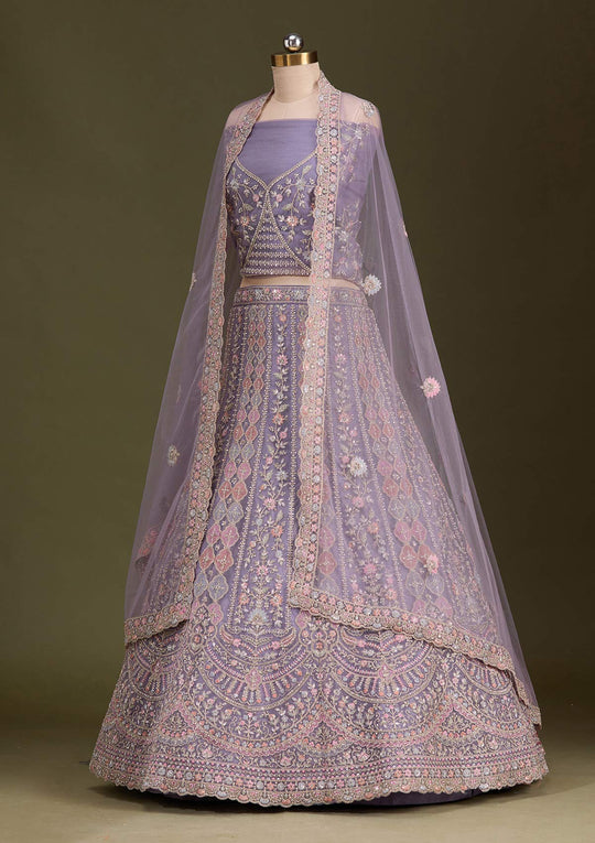 Fashion Cave Lavender Cording Net Readymade Lehenga
