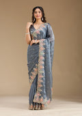 Fashion Cave Grey Zariwork Tissue Saree