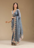 Fashion Cave Grey Zariwork Tissue Saree
