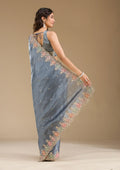 Fashion Cave Grey Zariwork Tissue Saree