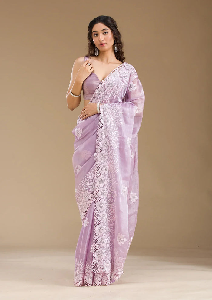 Fashion Cave Lavender Stonework Tissue Saree