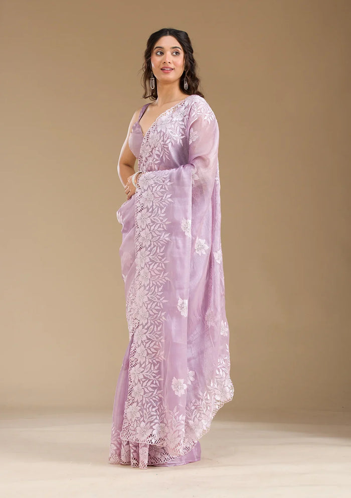 Fashion Cave Lavender Stonework Tissue Saree