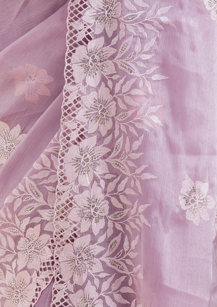Fashion Cave Lavender Stonework Tissue Saree