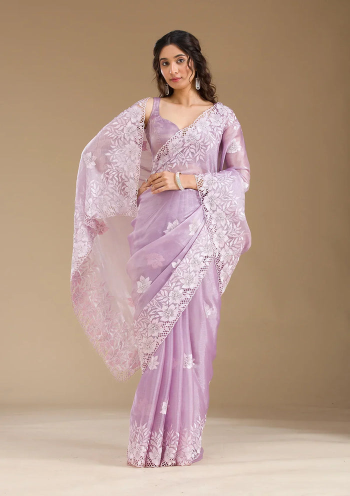 Fashion Cave Lavender Stonework Tissue Saree