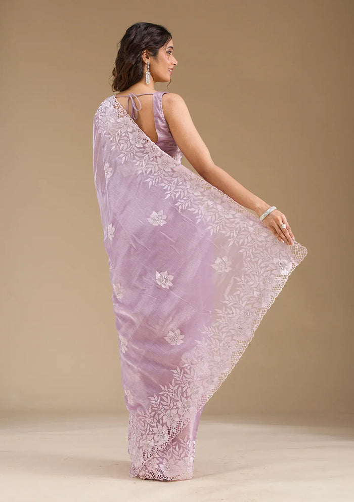 Fashion Cave Lavender Stonework Tissue Saree