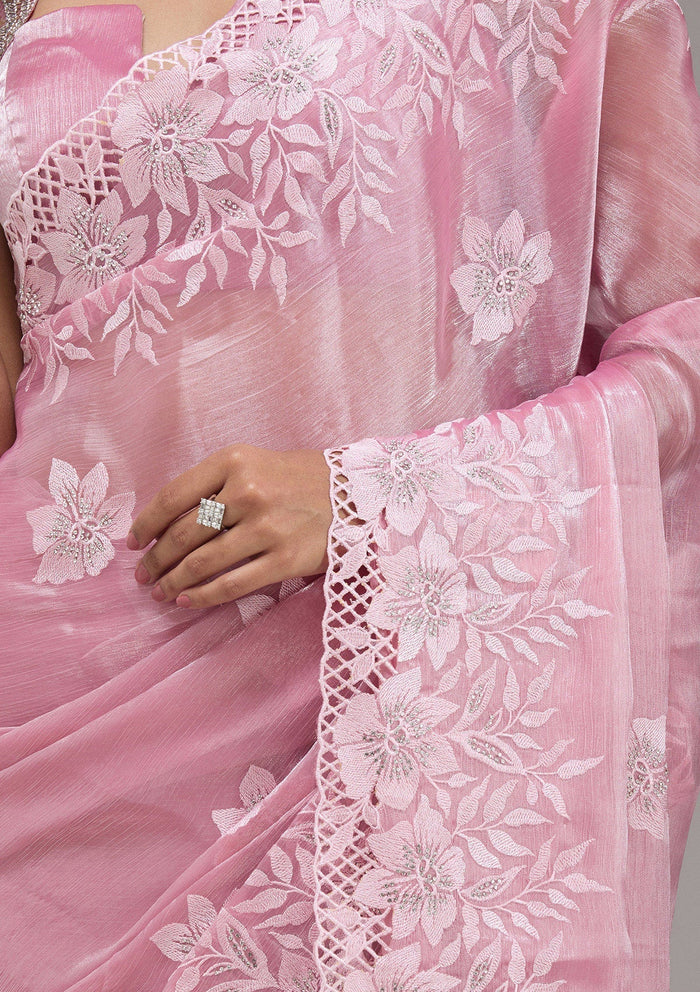 Fashion Cave Pink Stonework Tissue Saree