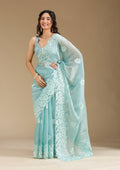 Fashion Cave Sea Green Stonework Tissue Saree