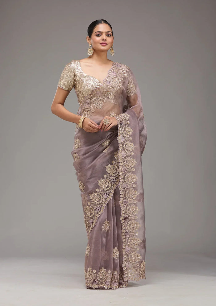 Fashion Cave Lavender Sequins Tissue Saree