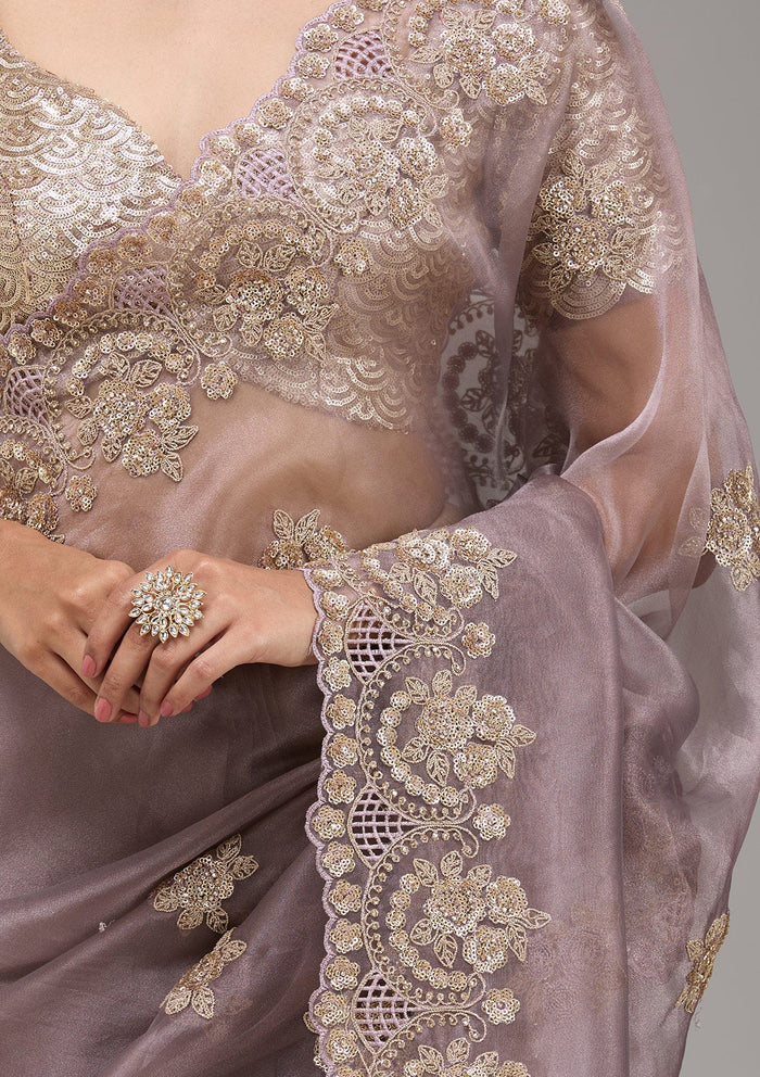 Fashion Cave Lavender Sequins Tissue Saree
