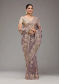 Fashion Cave Lavender Sequins Tissue Saree