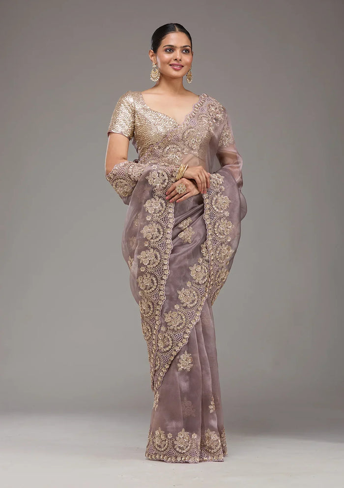 Fashion Cave Lavender Sequins Tissue Saree