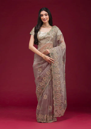 Fashion Cave Sea Green Sequins Tissue Saree