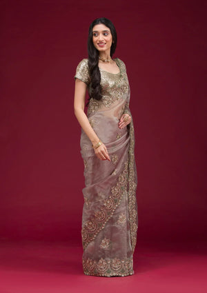 Fashion Cave Sea Green Sequins Tissue Saree