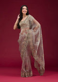 Fashion Cave Sea Green Sequins Tissue Saree
