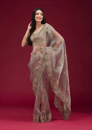 Fashion Cave Sea Green Sequins Tissue Saree