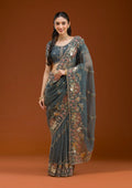 Fashion Cave Light Grey Sequins Tissue Saree