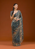 Fashion Cave Light Grey Sequins Tissue Saree
