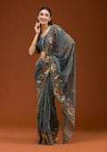 Fashion Cave Light Grey Sequins Tissue Saree