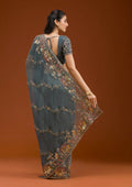Fashion Cave Light Grey Sequins Tissue Saree