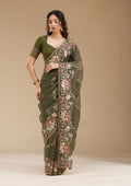 Fashion Cave Mehendi Sequins Tissue Saree